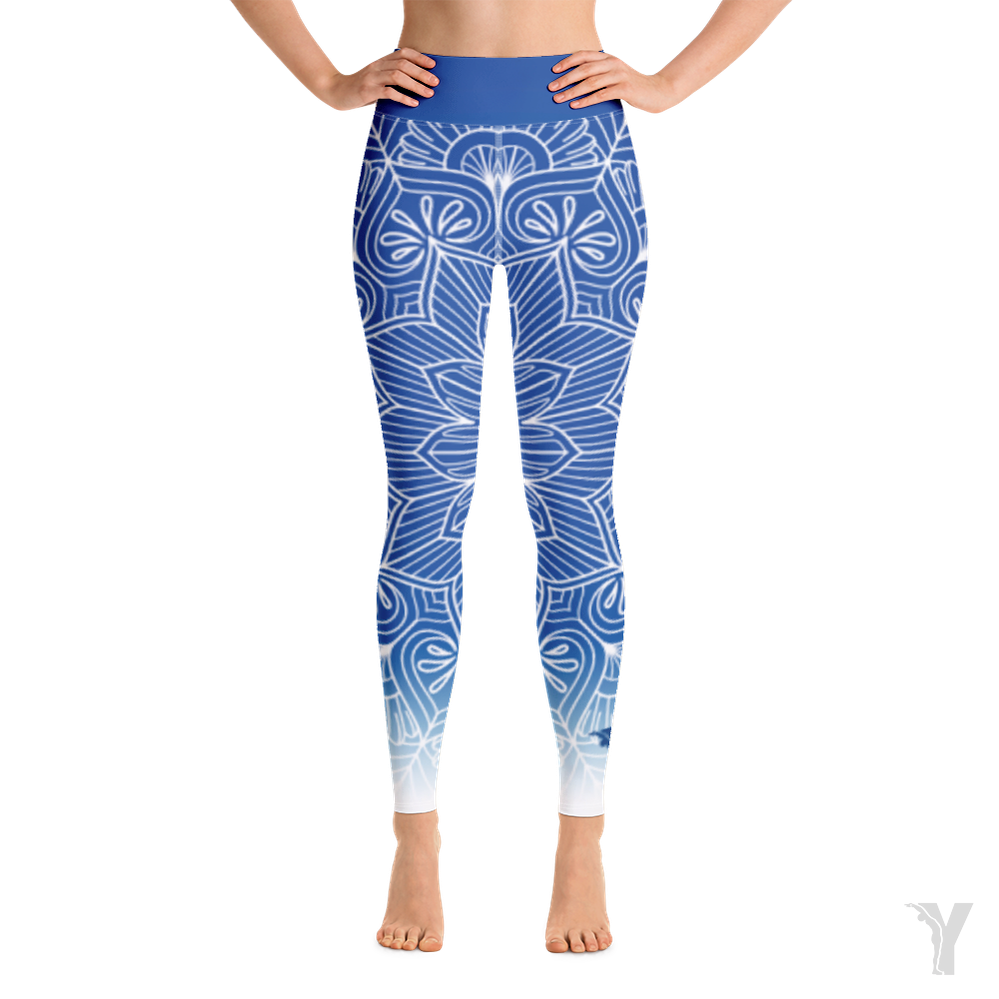 Legging de yoga en tissu technique, motif mandala bleu et blanc YOFE