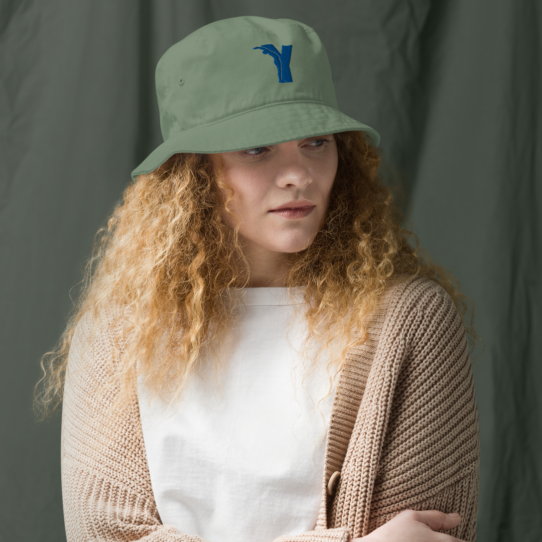Bob Yofe en coton biologique, couleur naturelle avec logo Yofe brodé en bleu Yoga