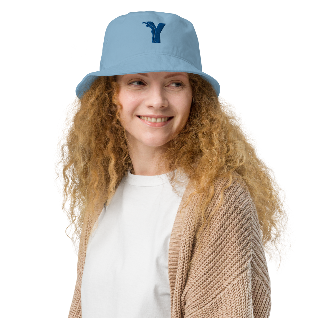 Bob Yofe en coton biologique, couleur naturelle avec logo Yofe brodé en bleu Yoga