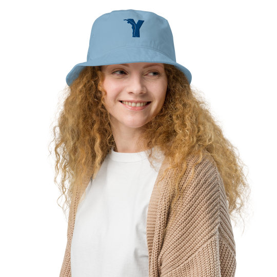Bob Yofe en coton biologique, couleur naturelle avec logo Yofe brodé en bleu Yoga