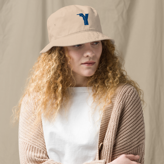 Bob Yofe en coton biologique, couleur naturelle avec logo Yofe brodé en bleu Yoga