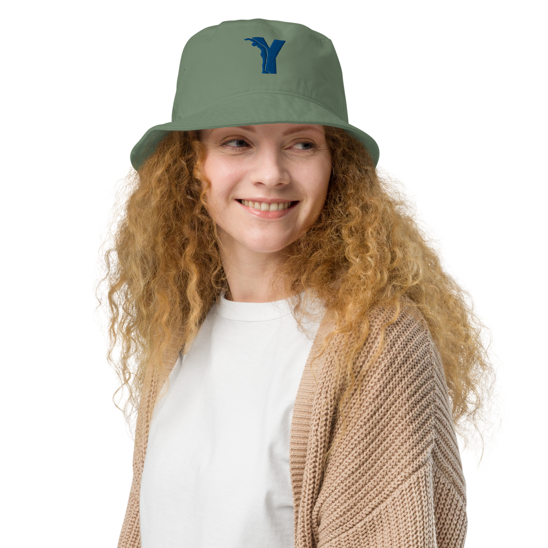 Bob Yofe en coton biologique, couleur naturelle avec logo Yofe brodé en bleu Yoga