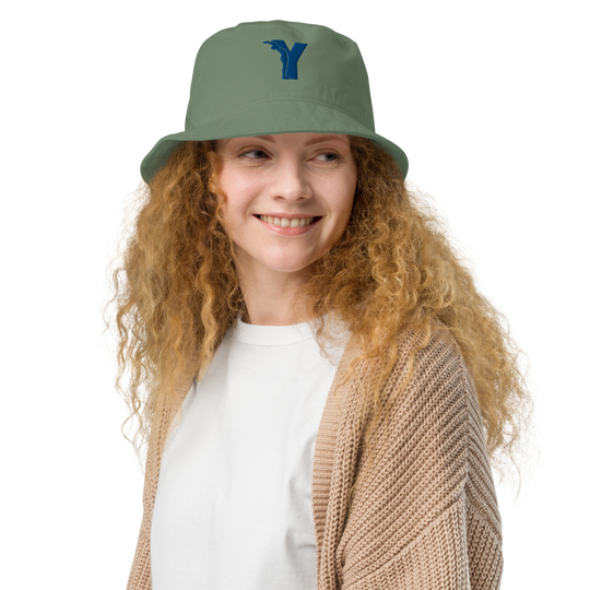 Bob Yofe en coton biologique, couleur naturelle avec logo Yofe brodé en bleu Yoga