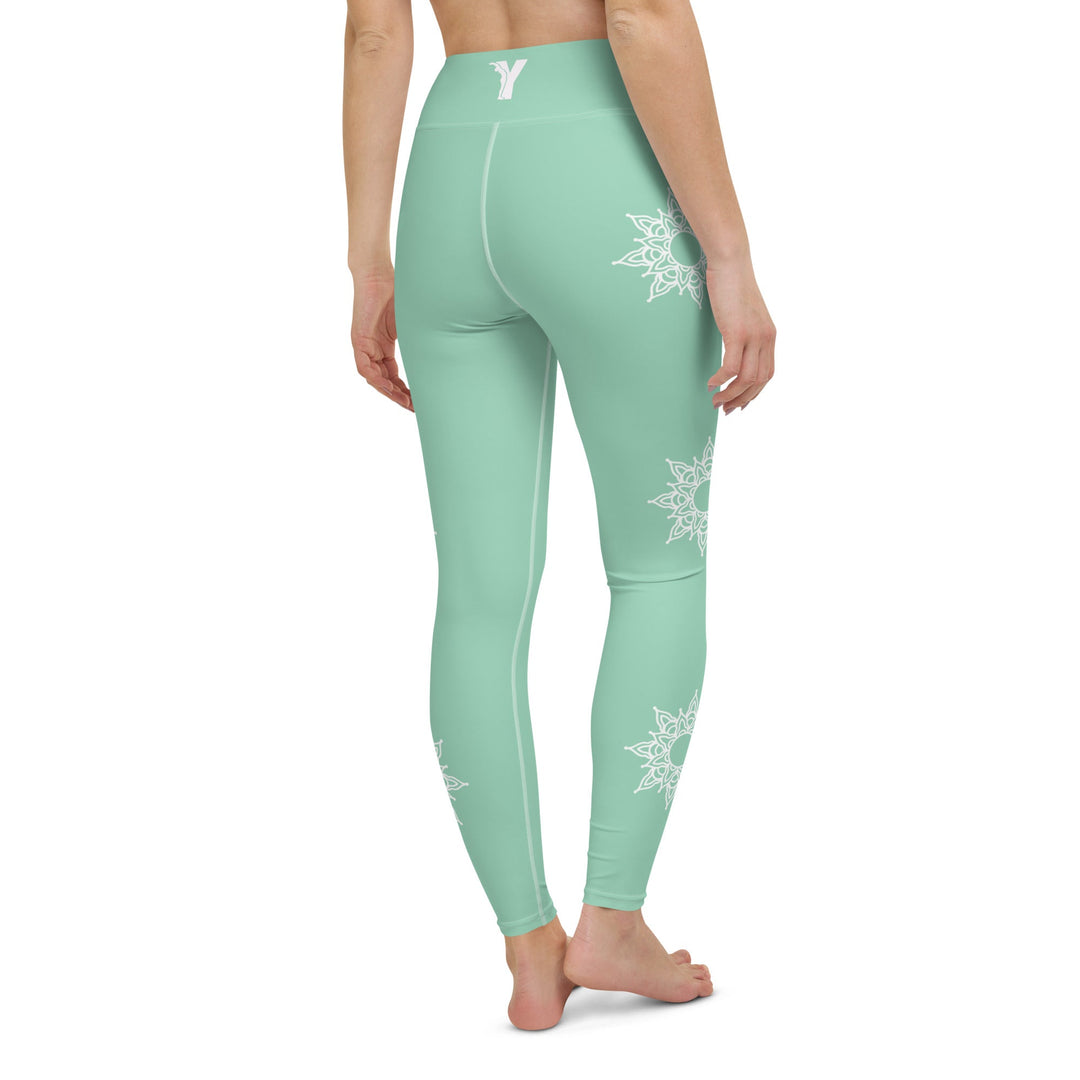 Legging de Yoga - vert mandala blanc