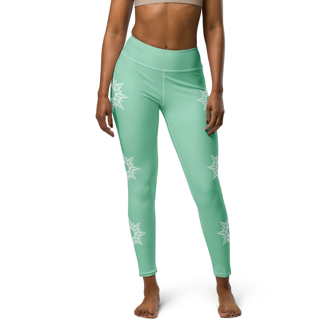 Legging de Yoga - vert mandala blanc
