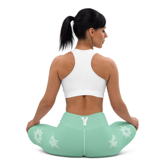 Legging de Yoga - vert mandala blanc