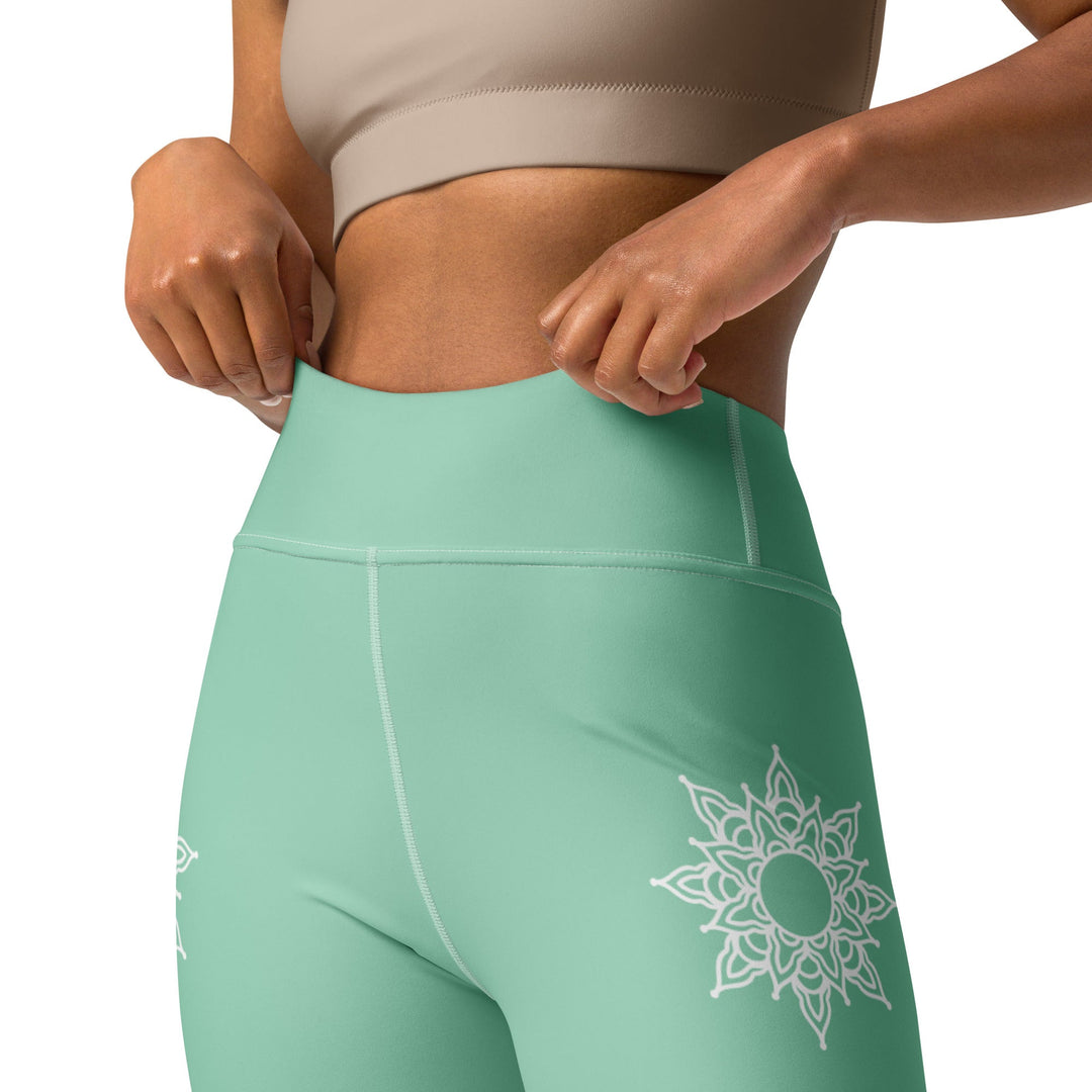 Legging de Yoga - vert mandala blanc