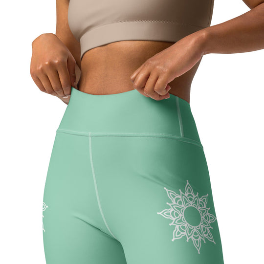Legging de Yoga - vert mandala blanc