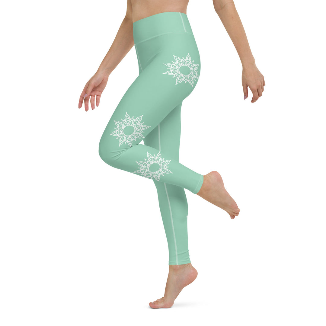 Legging de Yoga - vert mandala blanc