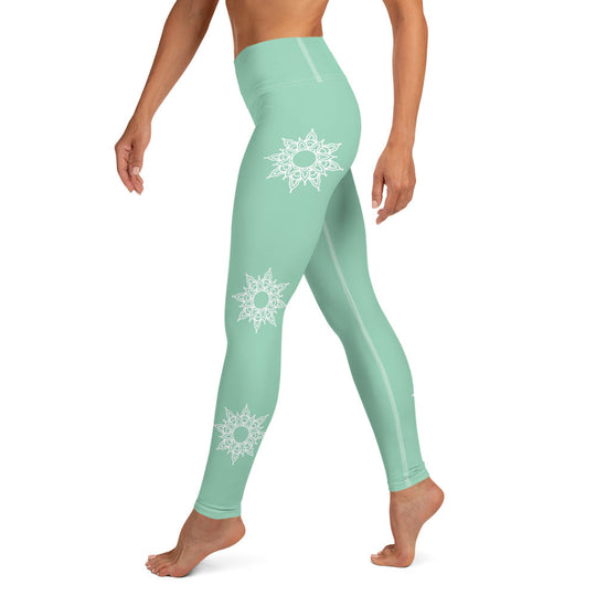 Legging de Yoga - vert mandala blanc