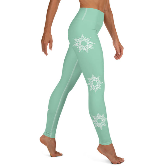 Legging de Yoga - vert mandala blanc
