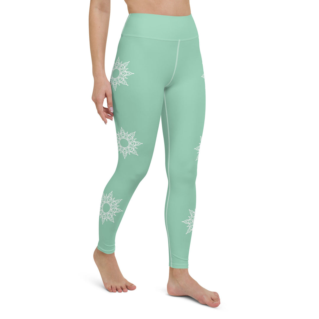 Legging de Yoga - vert mandala blanc