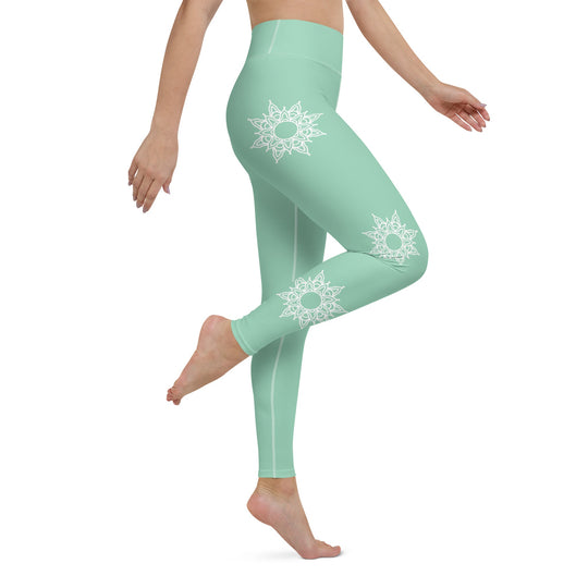Legging de Yoga - vert mandala blanc