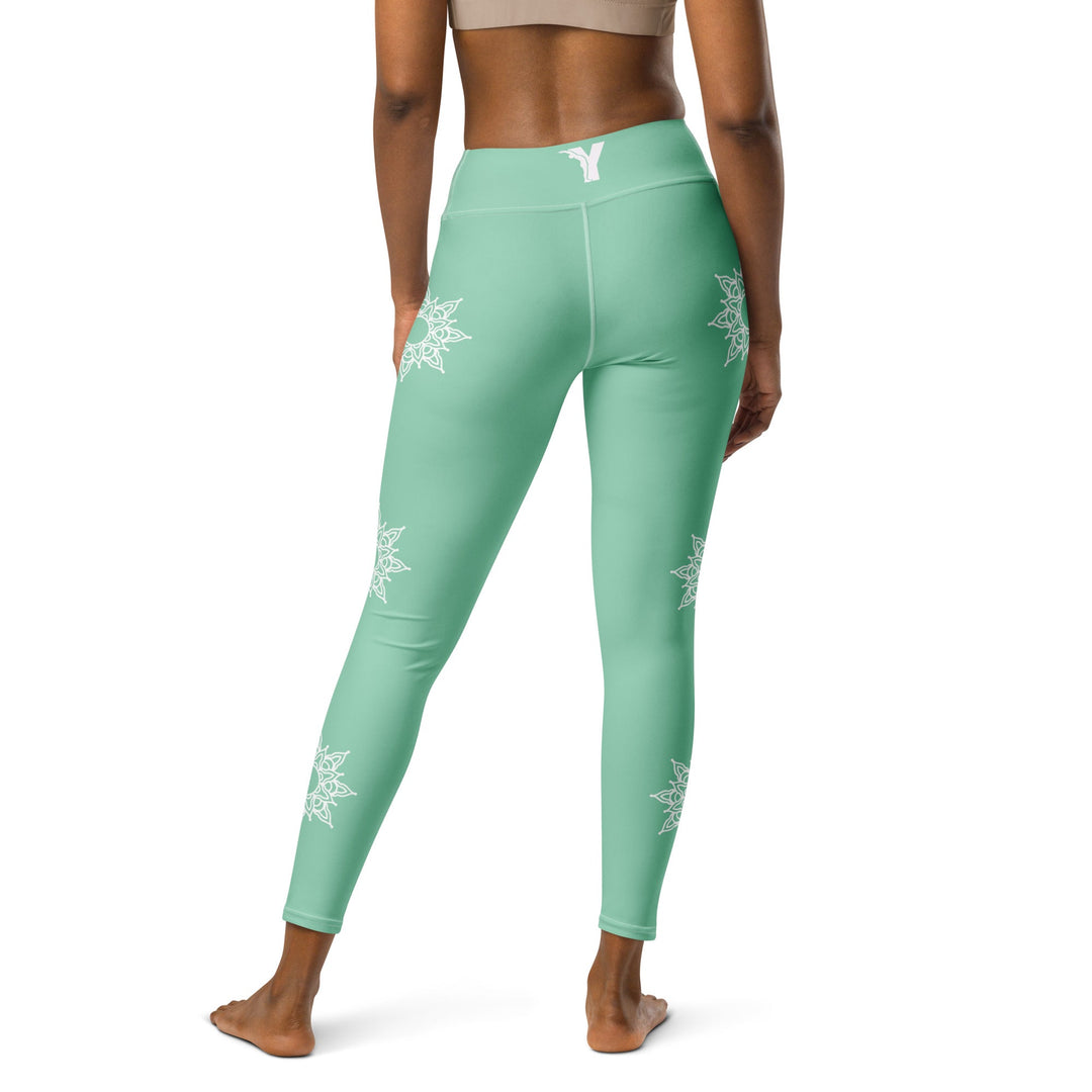 Legging de Yoga - vert mandala blanc
