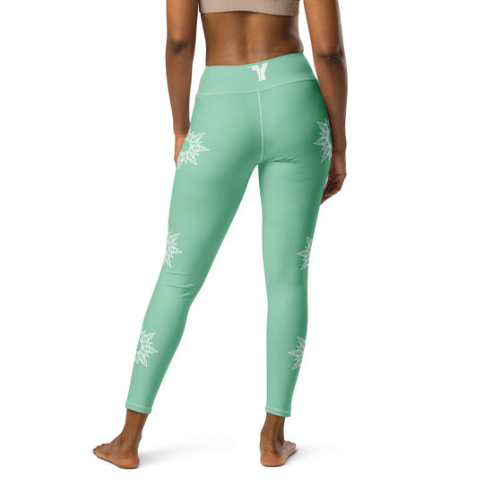 Legging de Yoga - vert mandala blanc