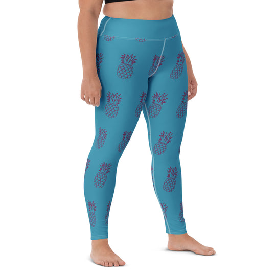 Legging de yoga - ananas bleu turquoise