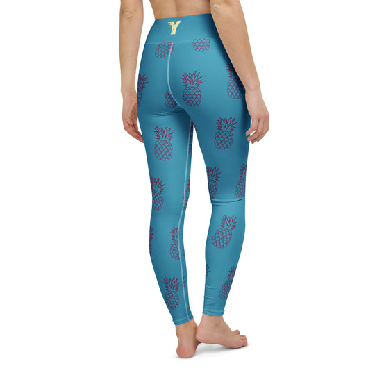 Legging de yoga - ananas bleu turquoise