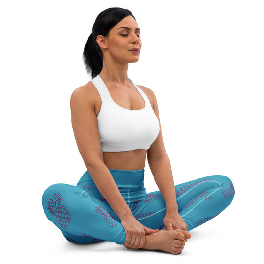 Legging de yoga - ananas bleu turquoise