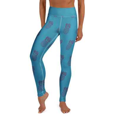 Yoga leggings - turquoise blue pineapple