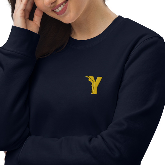 Sweatshirt écoresponsable avec Logo Y Brodé en Jaune en coton bio - Bleu Marine
