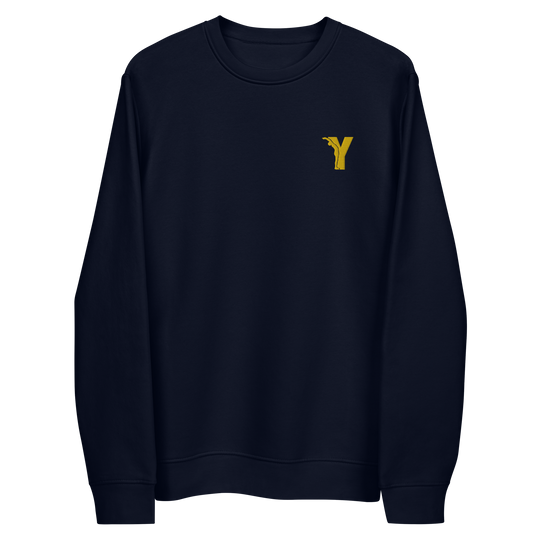 Sweatshirt écoresponsable avec Logo Y Brodé en Jaune en coton bio - Bleu Marine
