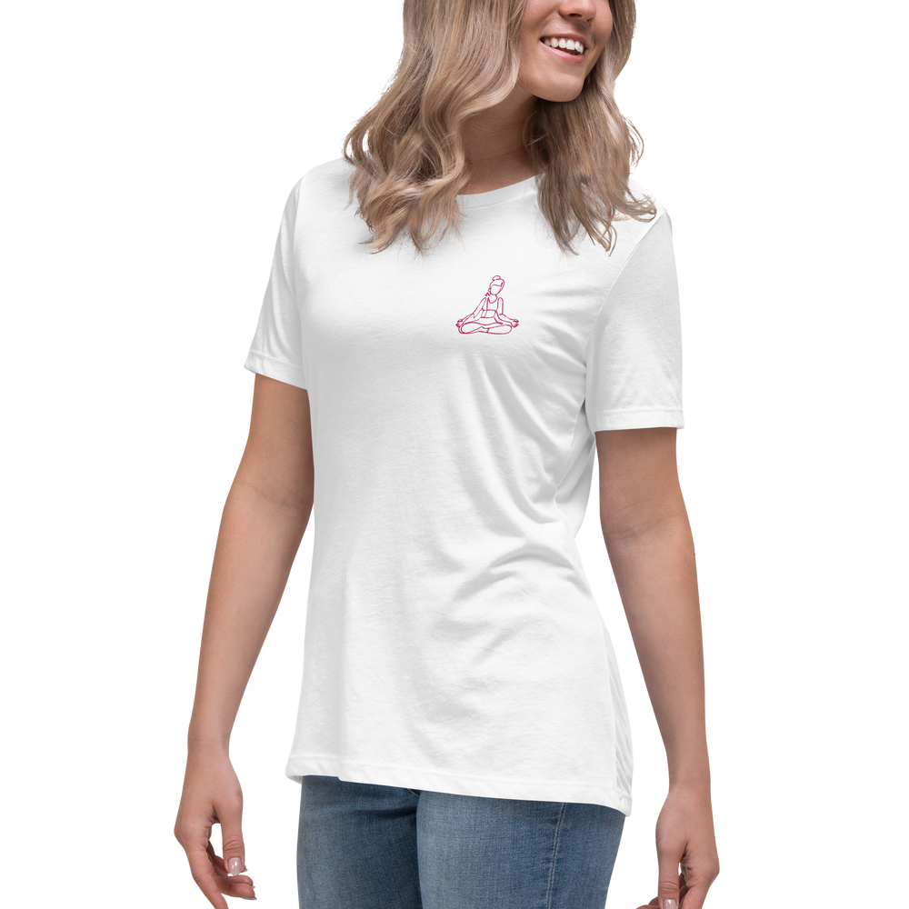 T-shirt blanc yoga décontracté femme - méditation - brodé