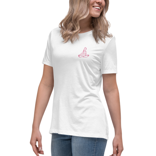 T-shirt blanc yoga décontracté femme - méditation - brodé