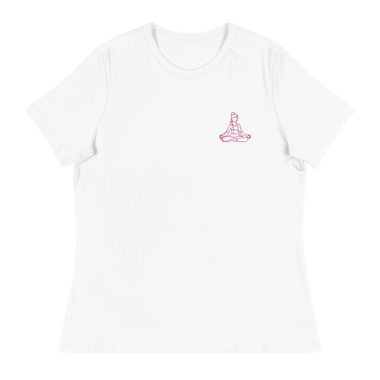 T-shirt blanc yoga décontracté femme - méditation - brodé