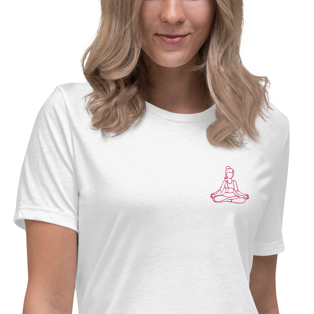 T-shirt blanc yoga décontracté femme - méditation - brodé