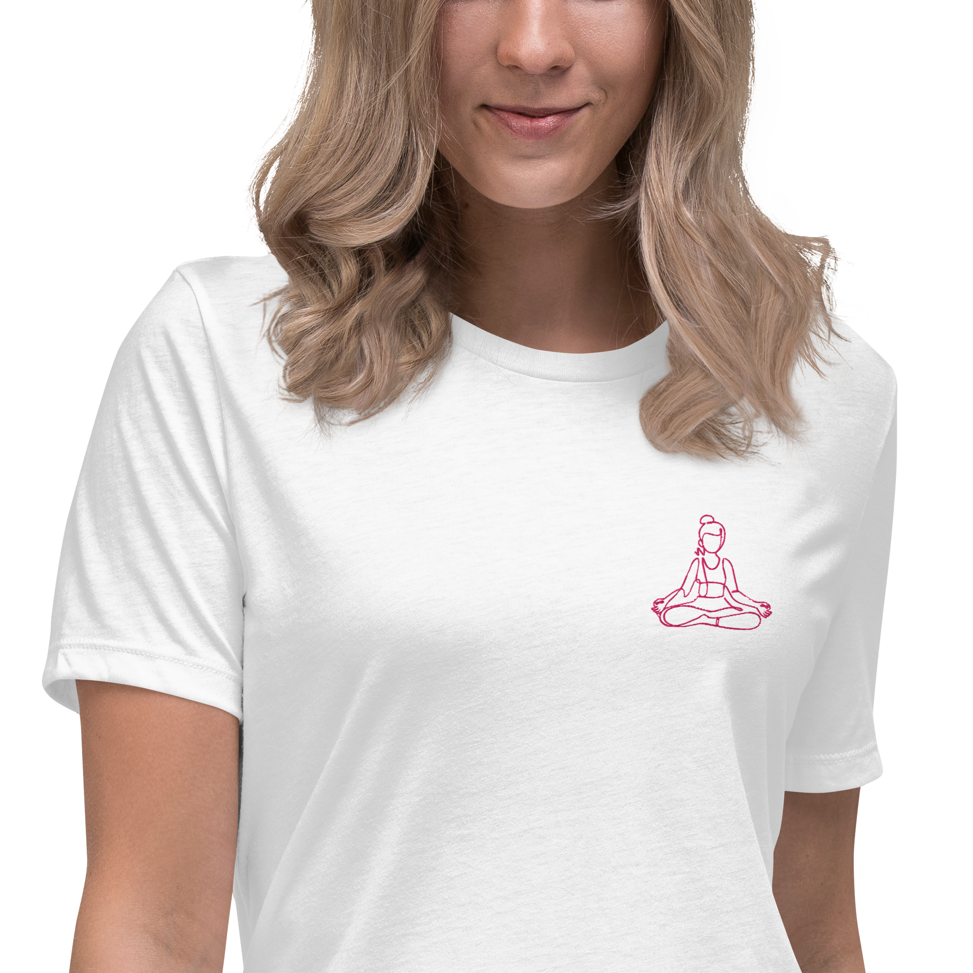 T-shirt blanc yoga décontracté femme - méditation - brodé
