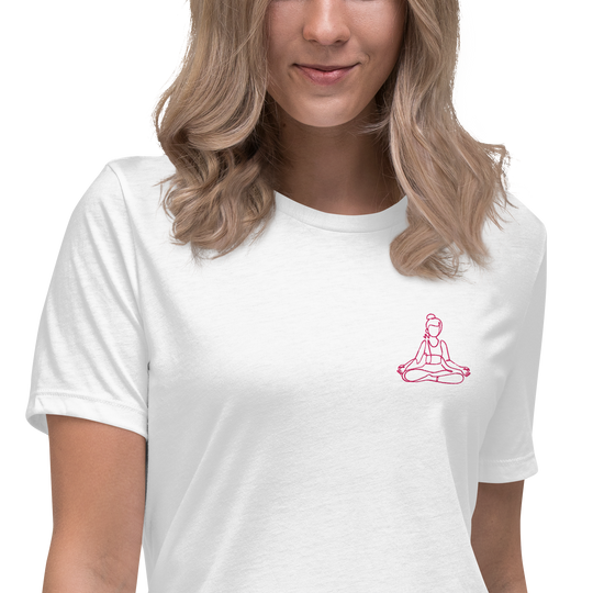 T-shirt blanc yoga décontracté femme - méditation - brodé
