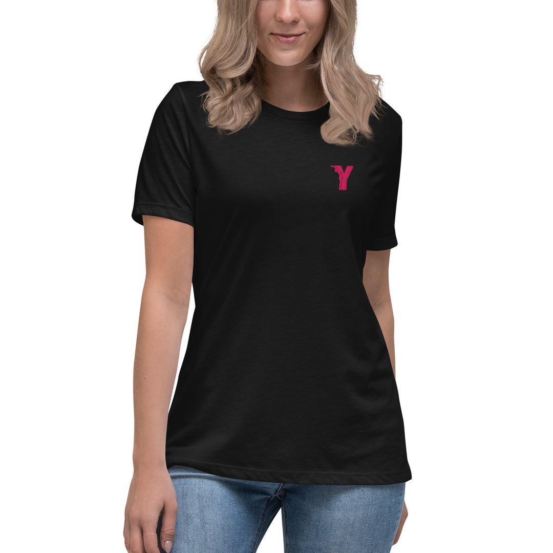 T-shirt femme décontracté yoga - Logo Y brodé rose