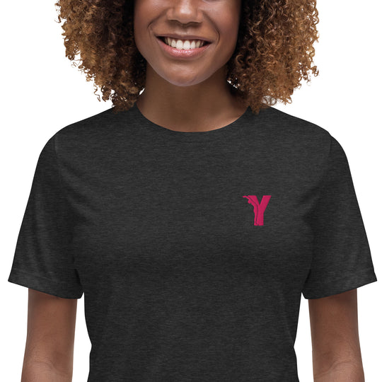 T-shirt femme décontracté yoga - Logo Y brodé rose