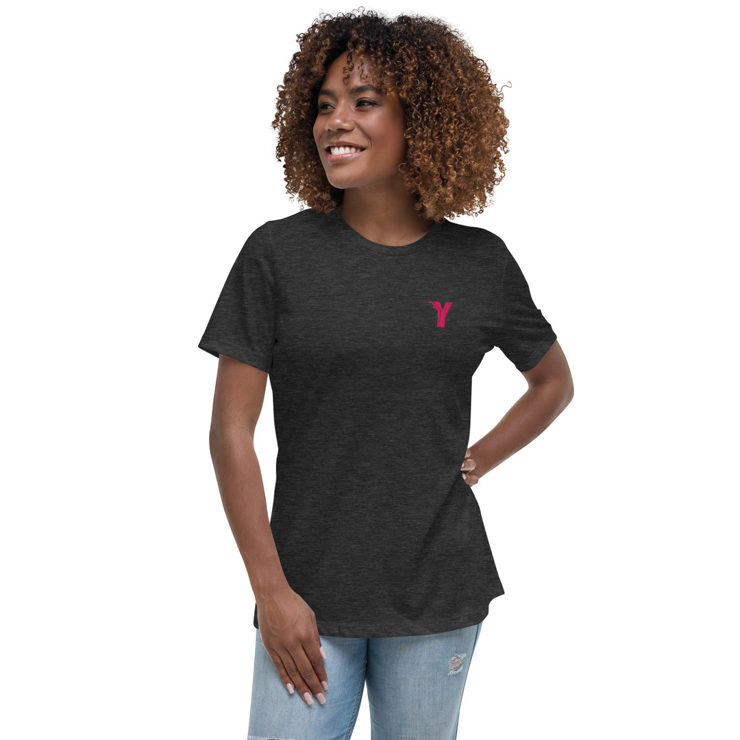 T-shirt femme décontracté yoga - Logo Y brodé rose