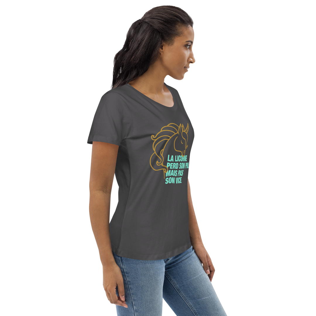 T-shirt moulant écologique femme - la licorne perd son poil mais pas son vice-YOFE YOGA