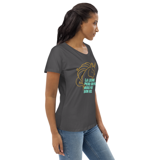 T-shirt moulant écologique femme - la licorne perd son poil mais pas son vice-YOFE YOGA