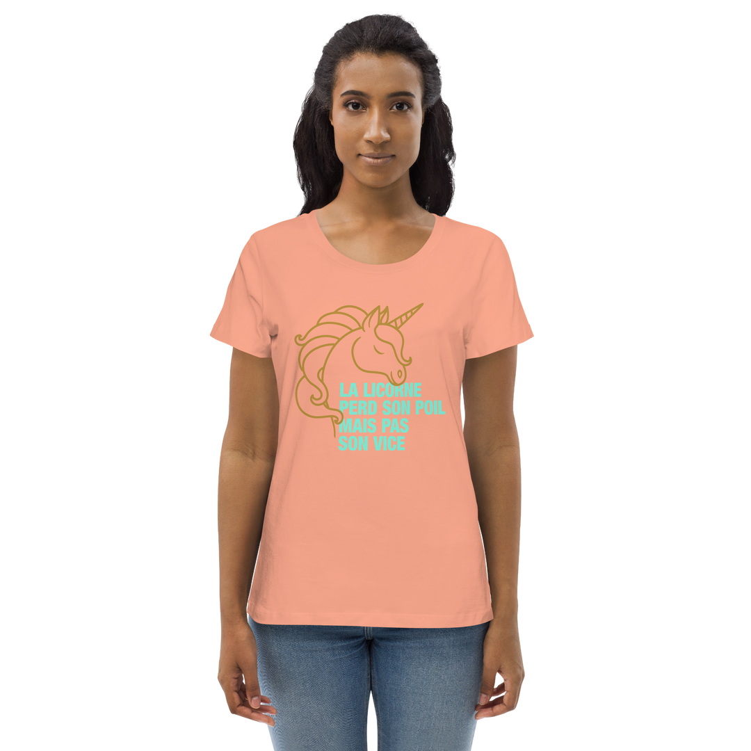 T-shirt moulant écologique femme - la licorne perd son poil mais pas son vice-YOFE YOGA