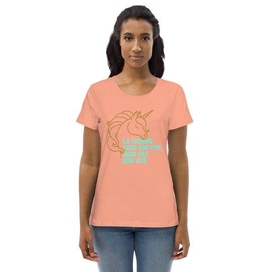 T-shirt moulant écologique femme - la licorne perd son poil mais pas son vice-YOFE YOGA