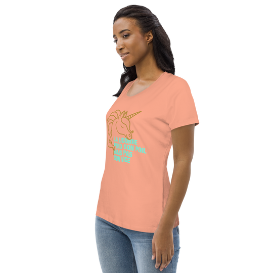 T-shirt moulant écologique femme - la licorne perd son poil mais pas son vice-YOFE YOGA
