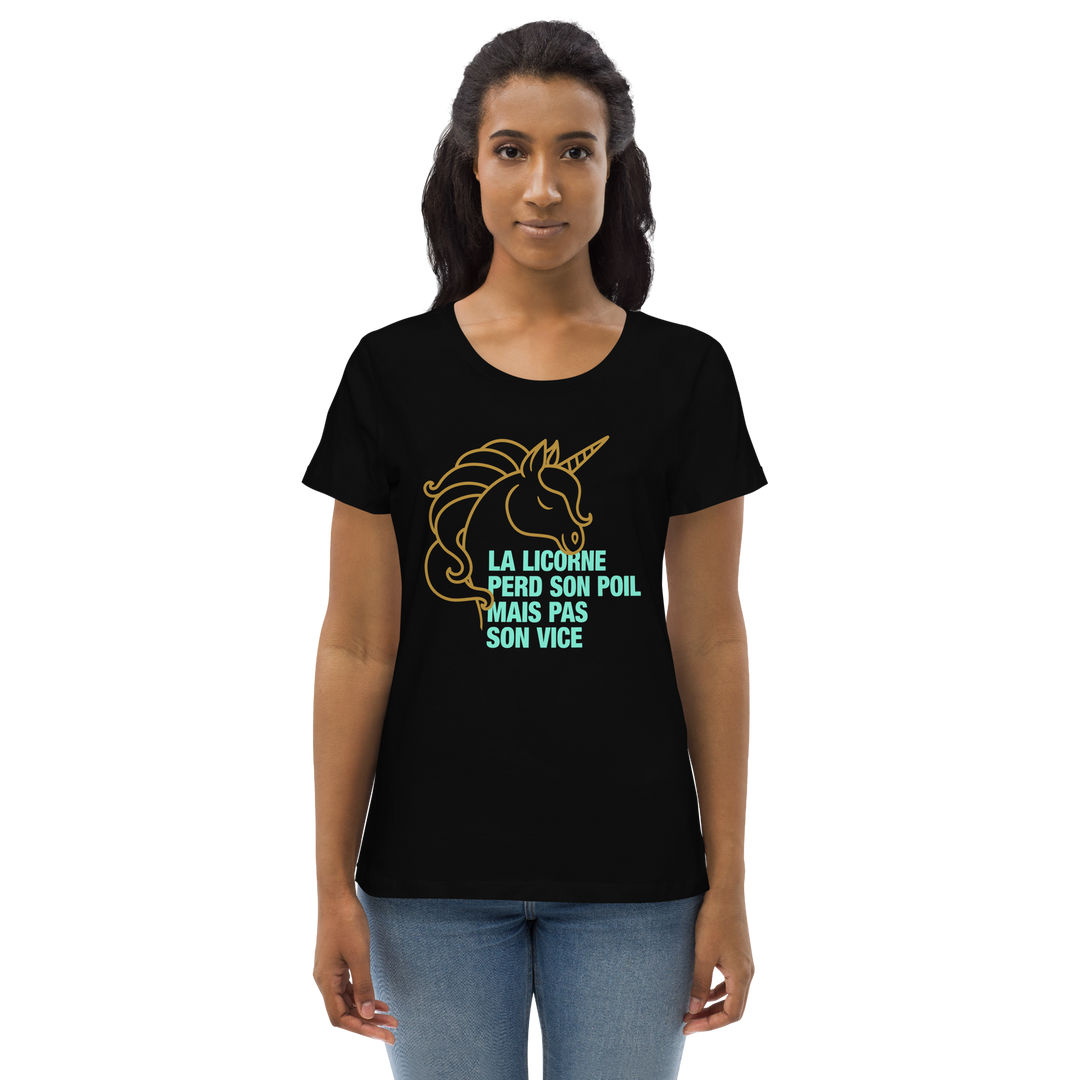 T-shirt moulant écologique femme - la licorne perd son poil mais pas son vice-YOFE YOGA
