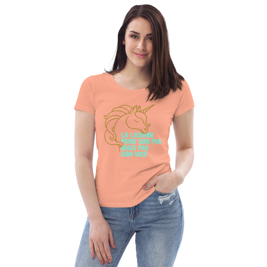 T-shirt moulant écologique femme - la licorne perd son poil mais pas son vice-YOFE YOGA