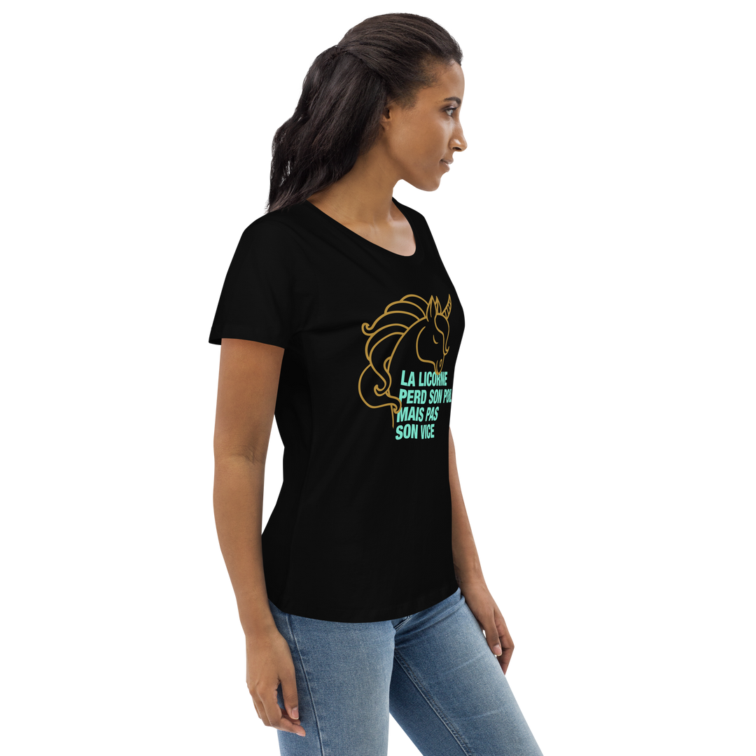 T-shirt moulant écologique femme - la licorne perd son poil mais pas son vice-YOFE YOGA