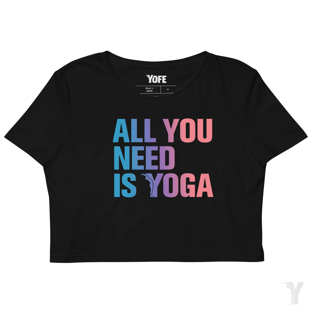 Crop top bio - All you need is yoga - bleu rose