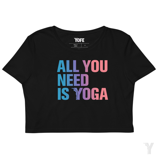 Crop top bio - All you need is yoga - bleu rose