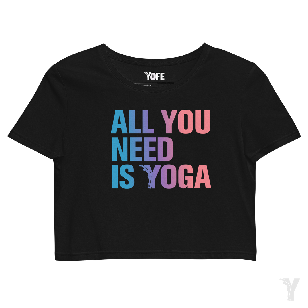 Crop top bio - All you need is yoga - bleu rose