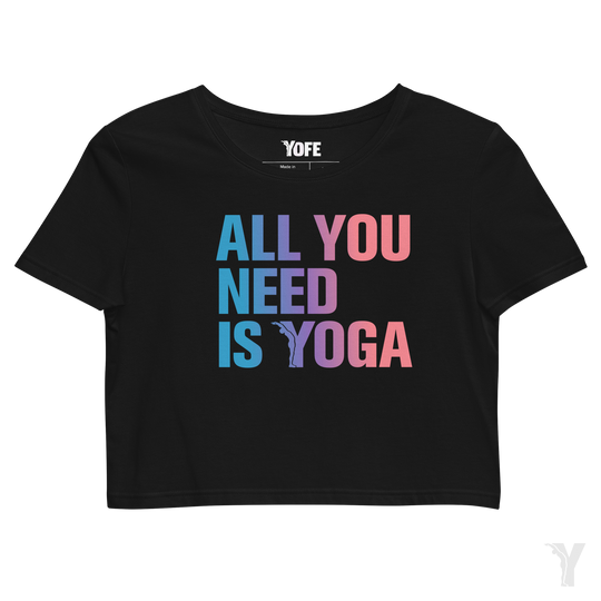 Crop top bio - All you need is yoga - bleu rose