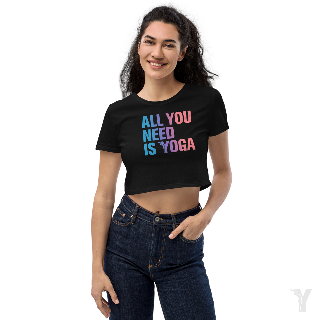 Crop top bio - All you need is yoga - bleu rose