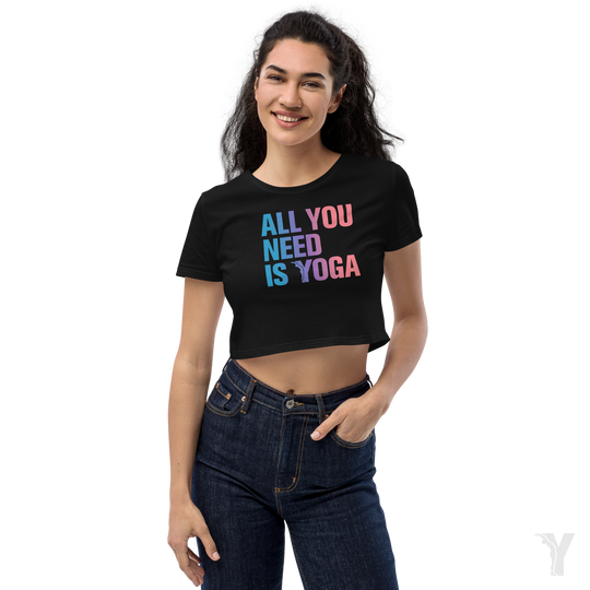 Crop top bio - All you need is yoga - bleu rose