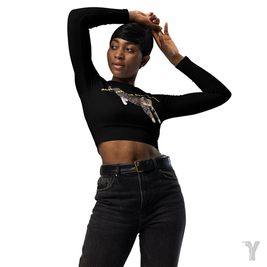 Crop top manches longues en matières recyclées - Chien tête en bas