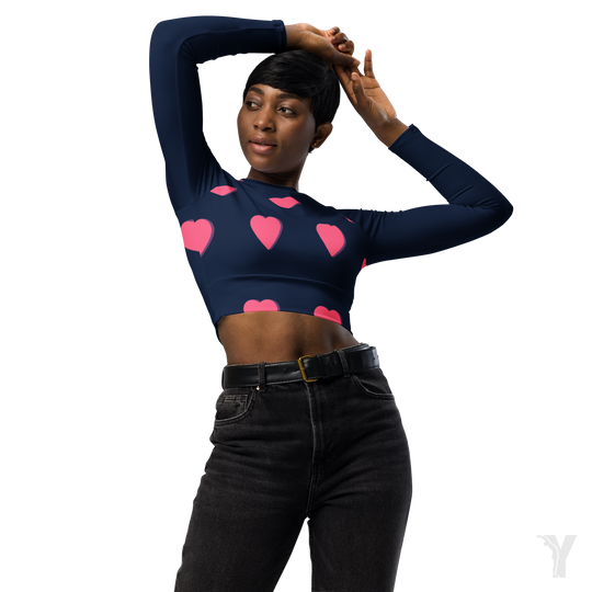 Crop top manches longues - matériaux recyclés - petit coeur